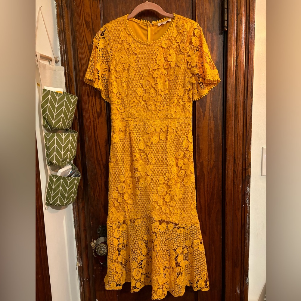Mustard Lace Hidden Label Midi Dress